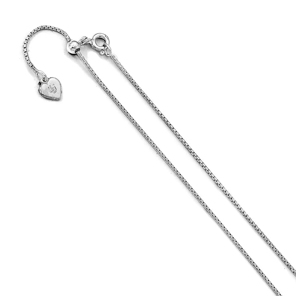 0.95mm Rhodium Plated Sterling Silver Adj. Round Box Chain Necklace