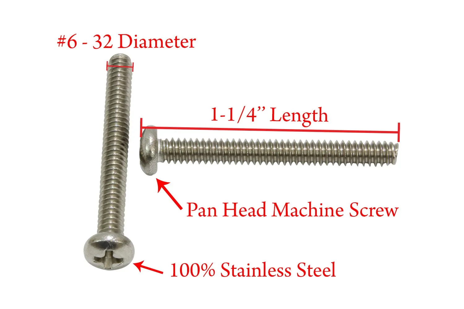 10-24 X 2-1/2" Stainless Pan Head Phillips Machine Screw (25 pc) 18-8 (304) Stainless