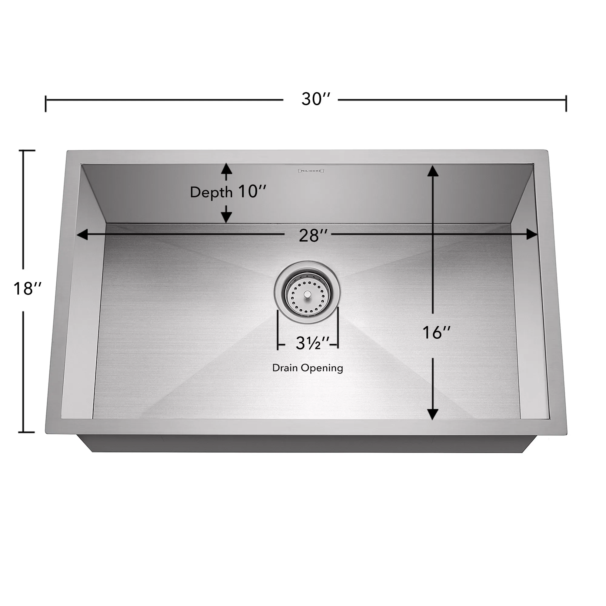 10" Single Undermount 16-Gauge Stainless Steel Kitchen Sink - Miligore