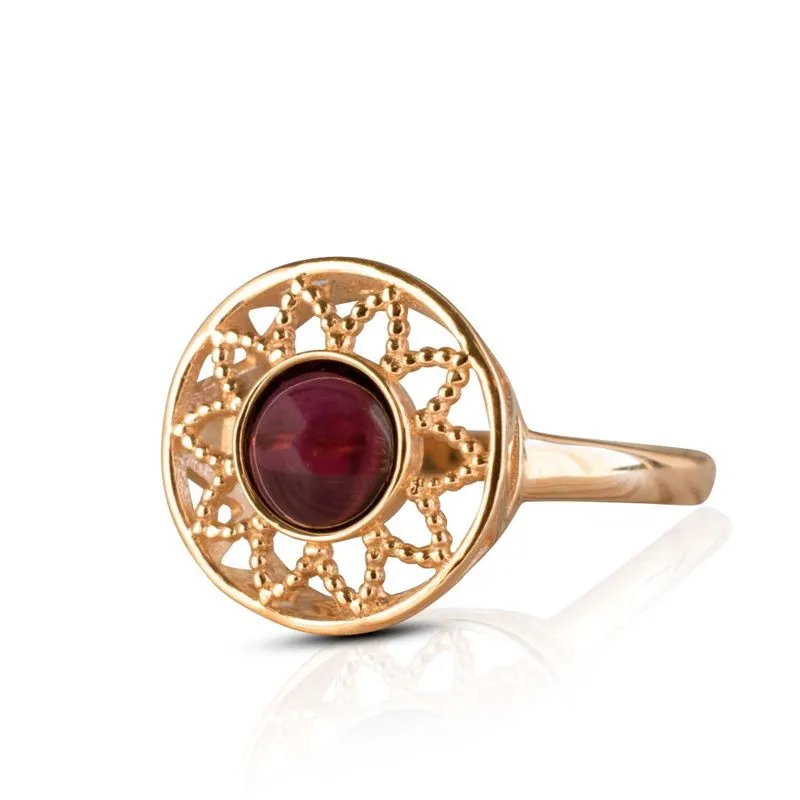 14K Rose Gold Round Red Garnet 6mm Ring