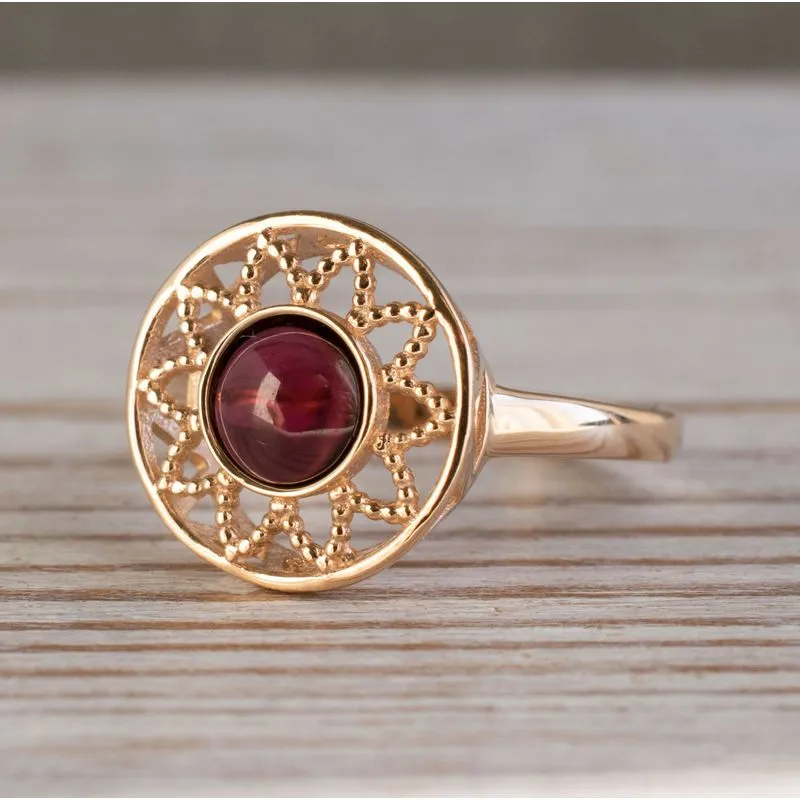 14K Rose Gold Round Red Garnet 6mm Ring