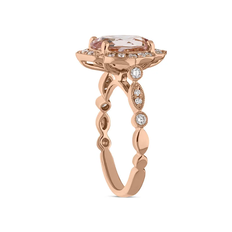 18ct Rose Gold 2.66ct Morganite Diamond Cluster Ring