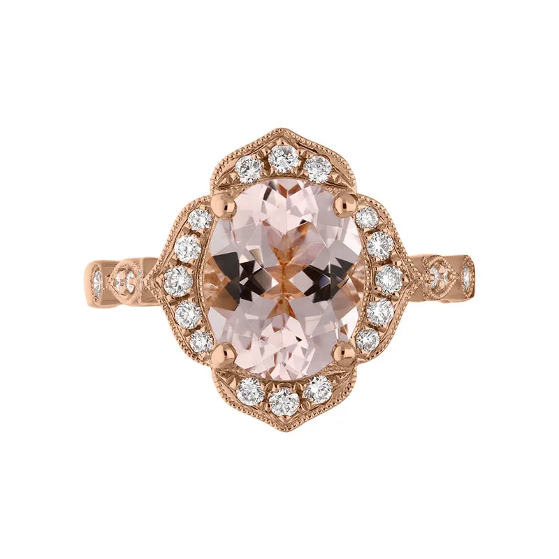 18ct Rose Gold 2.66ct Morganite Diamond Cluster Ring