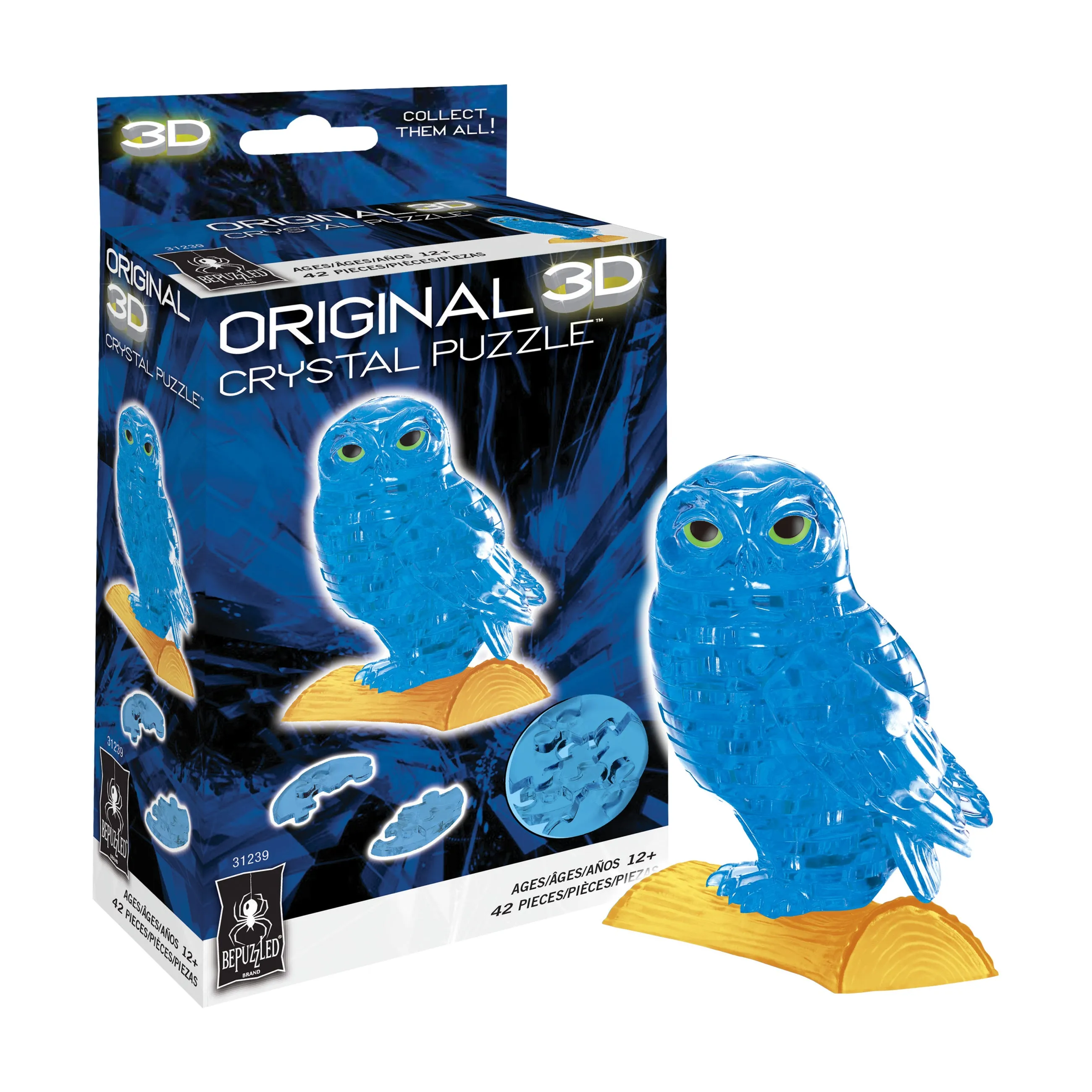 3D Crystal Puzzle - Owl (Blue): 42 Pcs