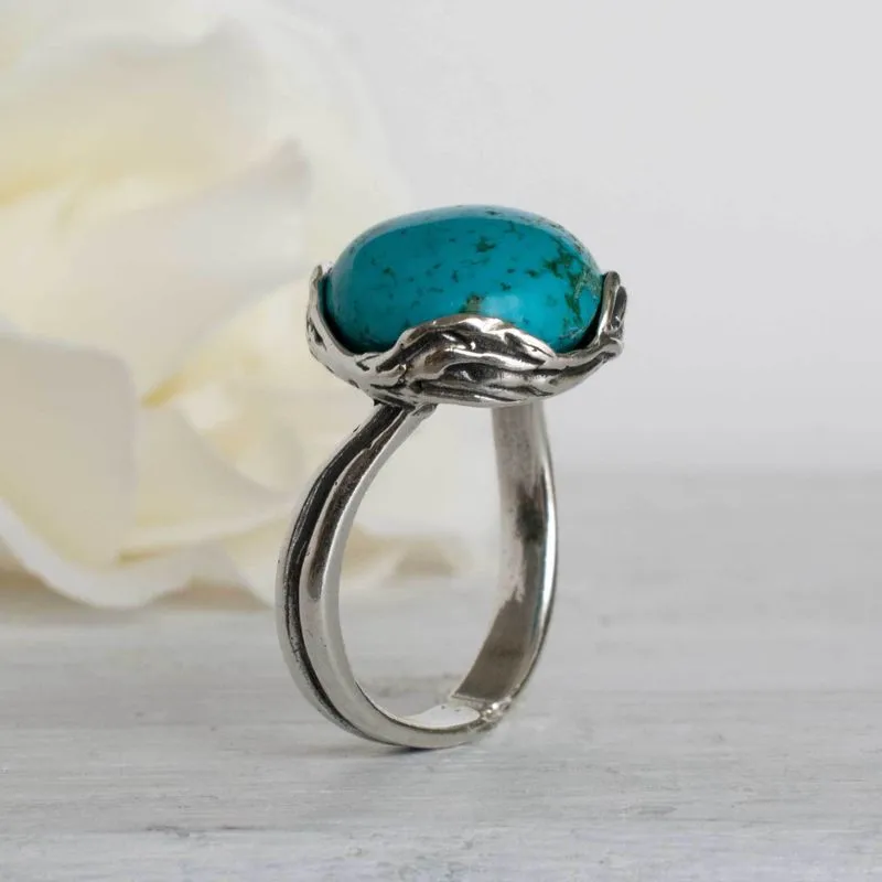 925 Sterling Silver Round Turquoise 12mm Ring