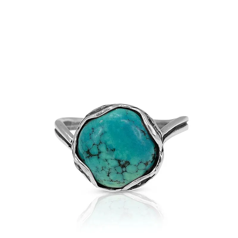 925 Sterling Silver Round Turquoise 12mm Ring