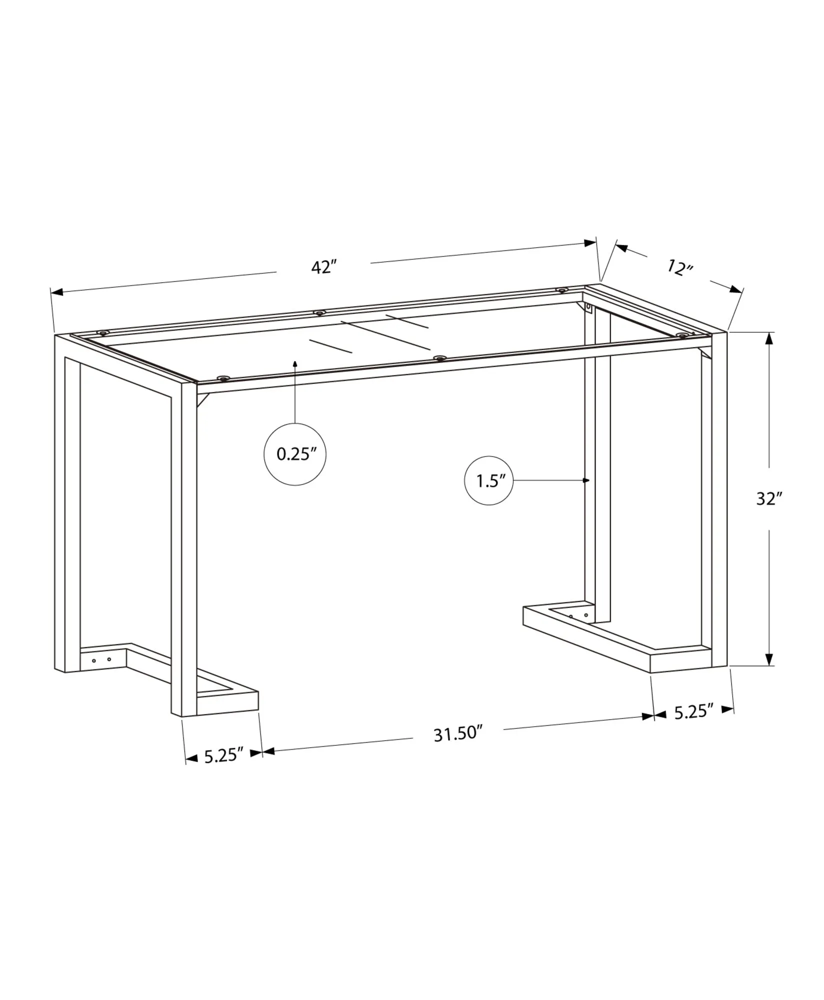 Accent Table - 42"L / Black / Tempered Glass Hall Console