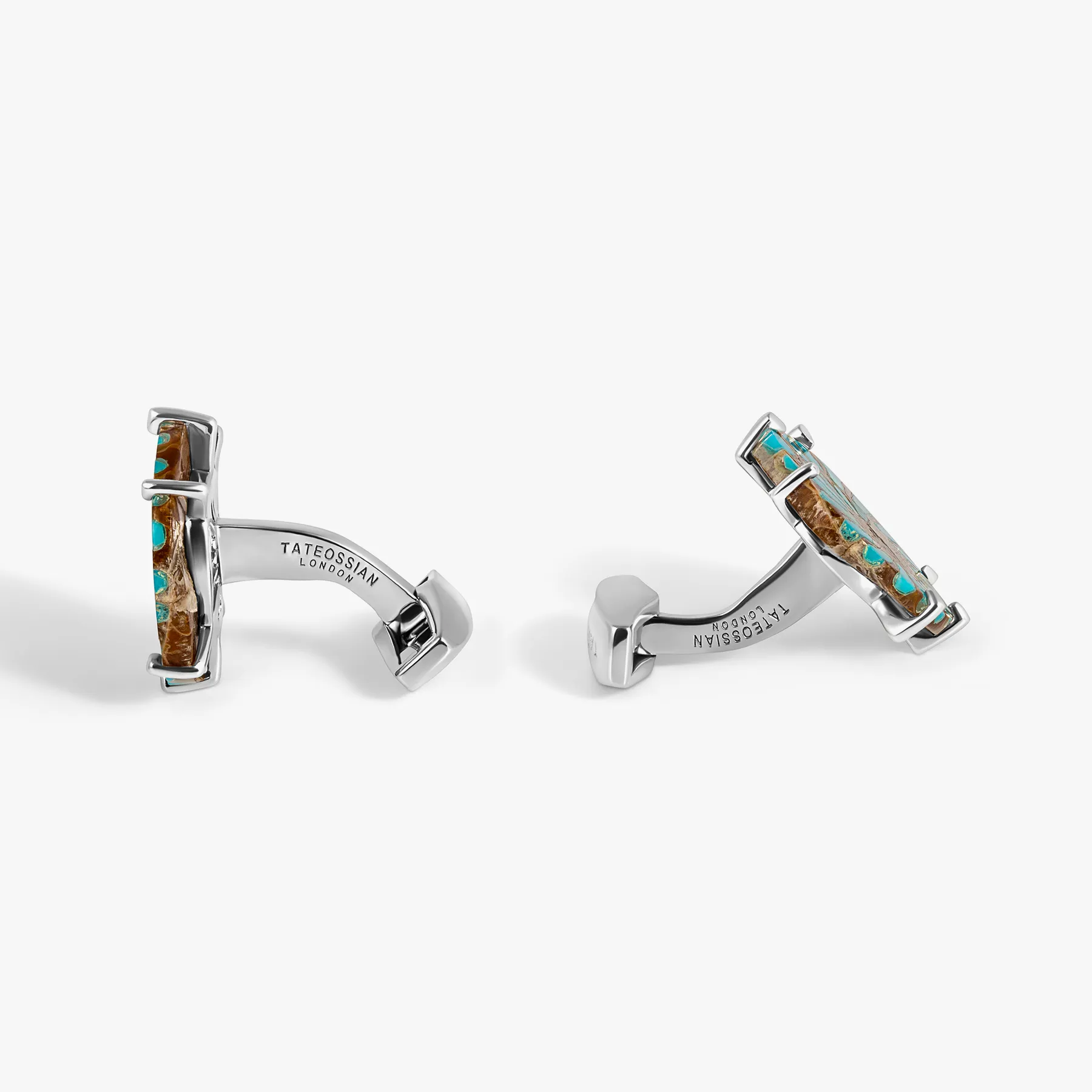 Ammonite Cufflinks in Rhodium Silver with Turquoise (Limited Edition)