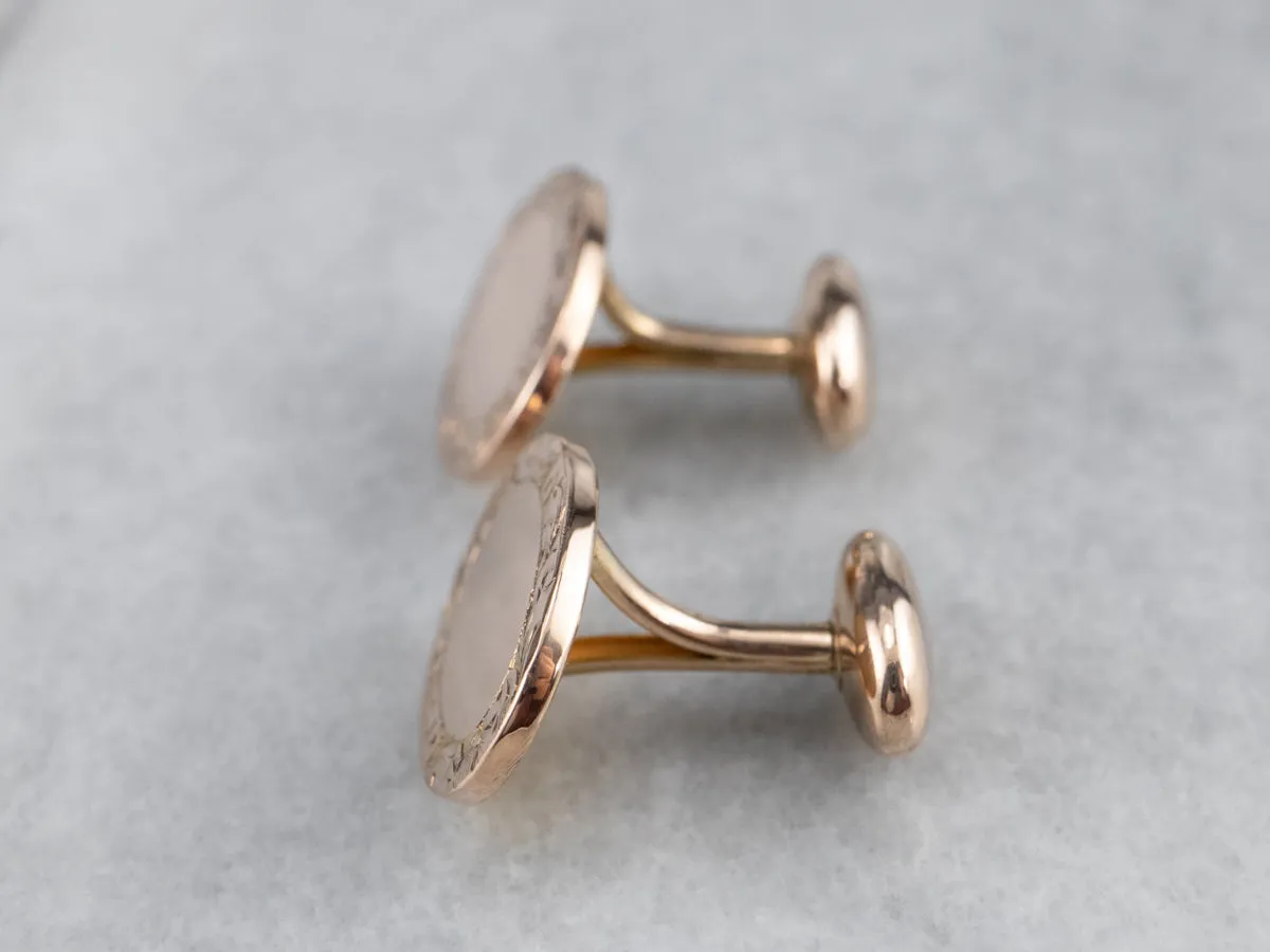 Antique Engraved Rose Gold Cufflinks