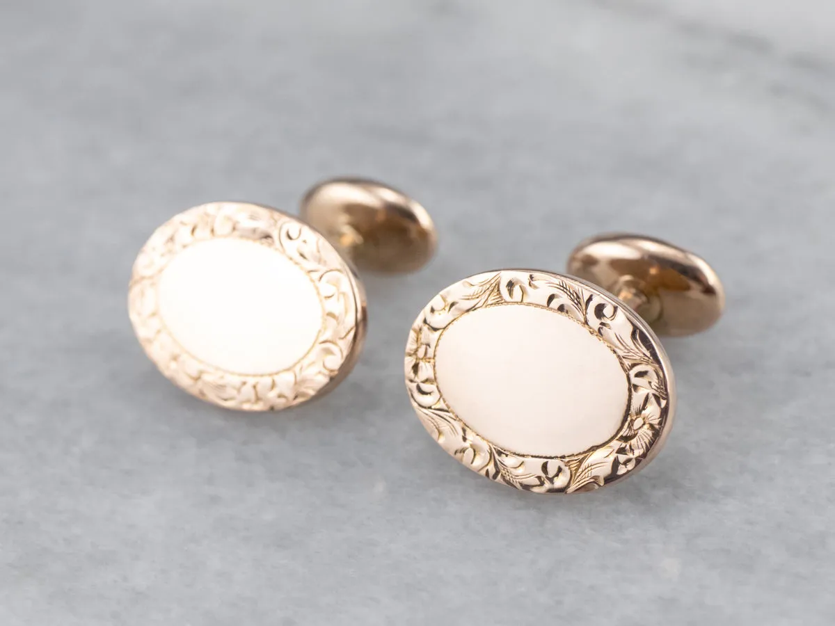 Antique Engraved Rose Gold Cufflinks