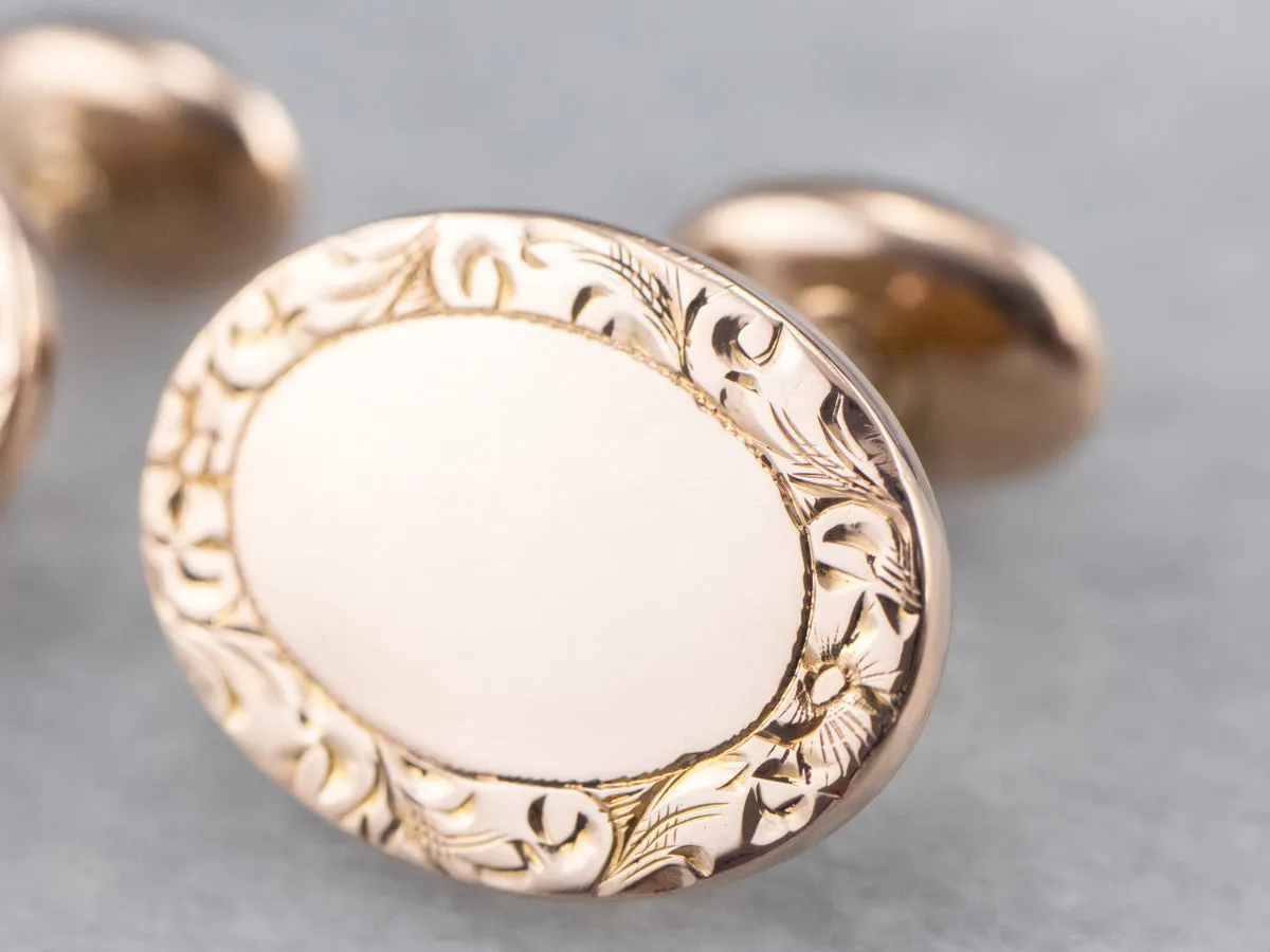 Antique Engraved Rose Gold Cufflinks