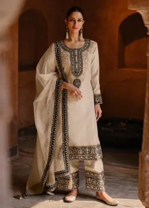 Appealing Cream Wedding Festive Embroidered Salwar Suit