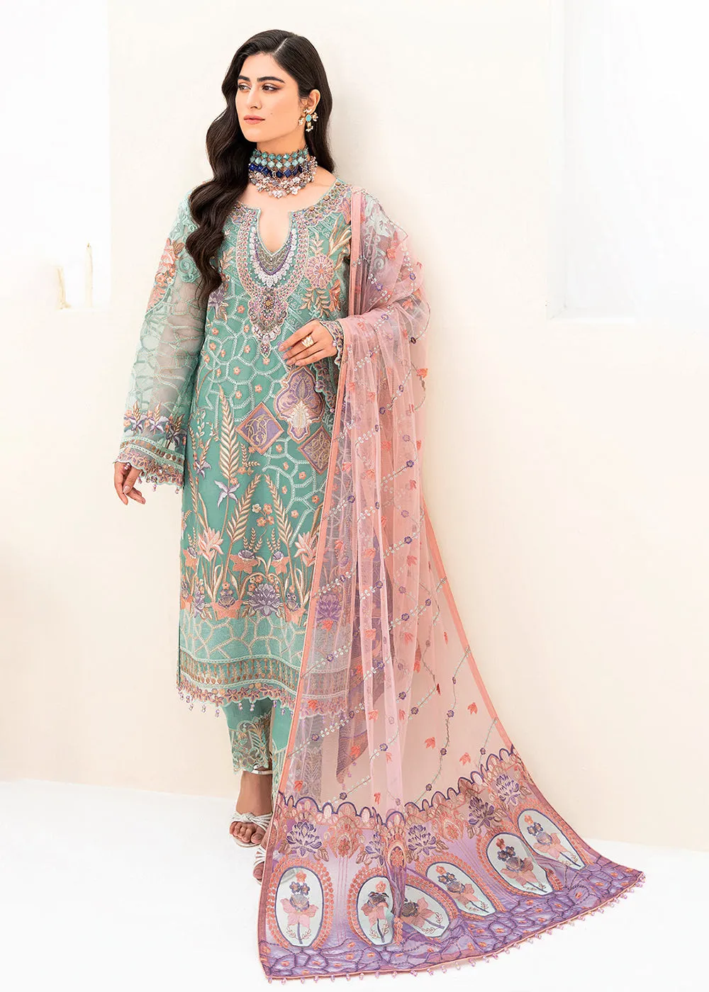 Aqua Green Organza Suit - Ramsha Minhal Collection Vol 8 - #M-807