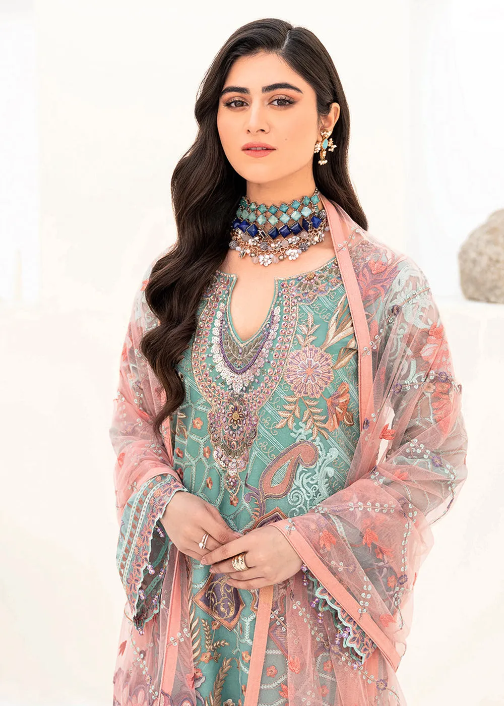 Aqua Green Organza Suit - Ramsha Minhal Collection Vol 8 - #M-807