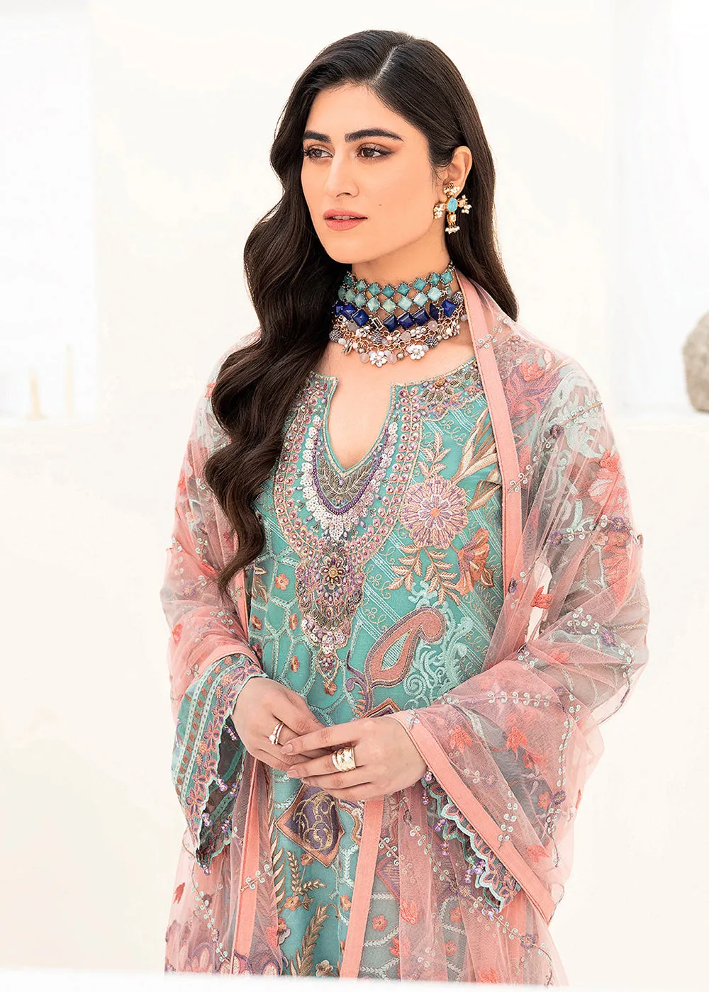 Aqua Green Organza Suit - Ramsha Minhal Collection Vol 8 - #M-807