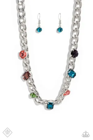 Audaciously Affixed - Multi - Colored Gem Curb Chain Paparazzi Short Necklace - August 2023 Magnificent Musings