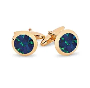 Australian Round Opal Cufflinks (Blue with Rose Gold)