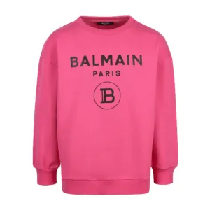 Balmain Kids Printed Logo Pink Cotton Sweatshirt