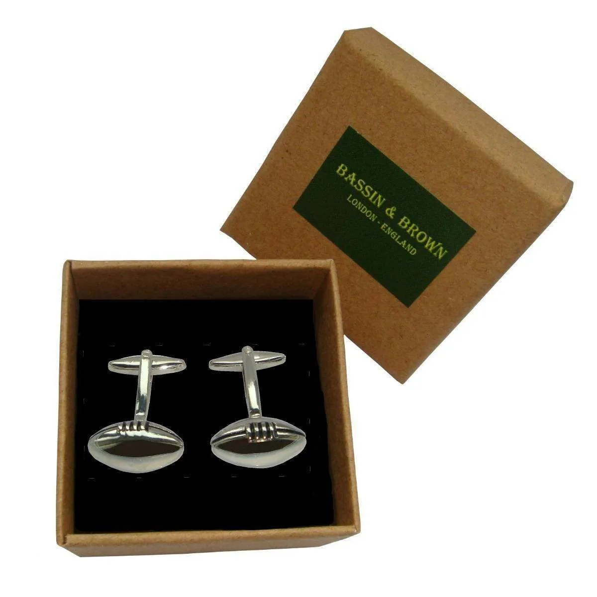 Bassin and Brown Rugby Ball Cufflinks - Silver