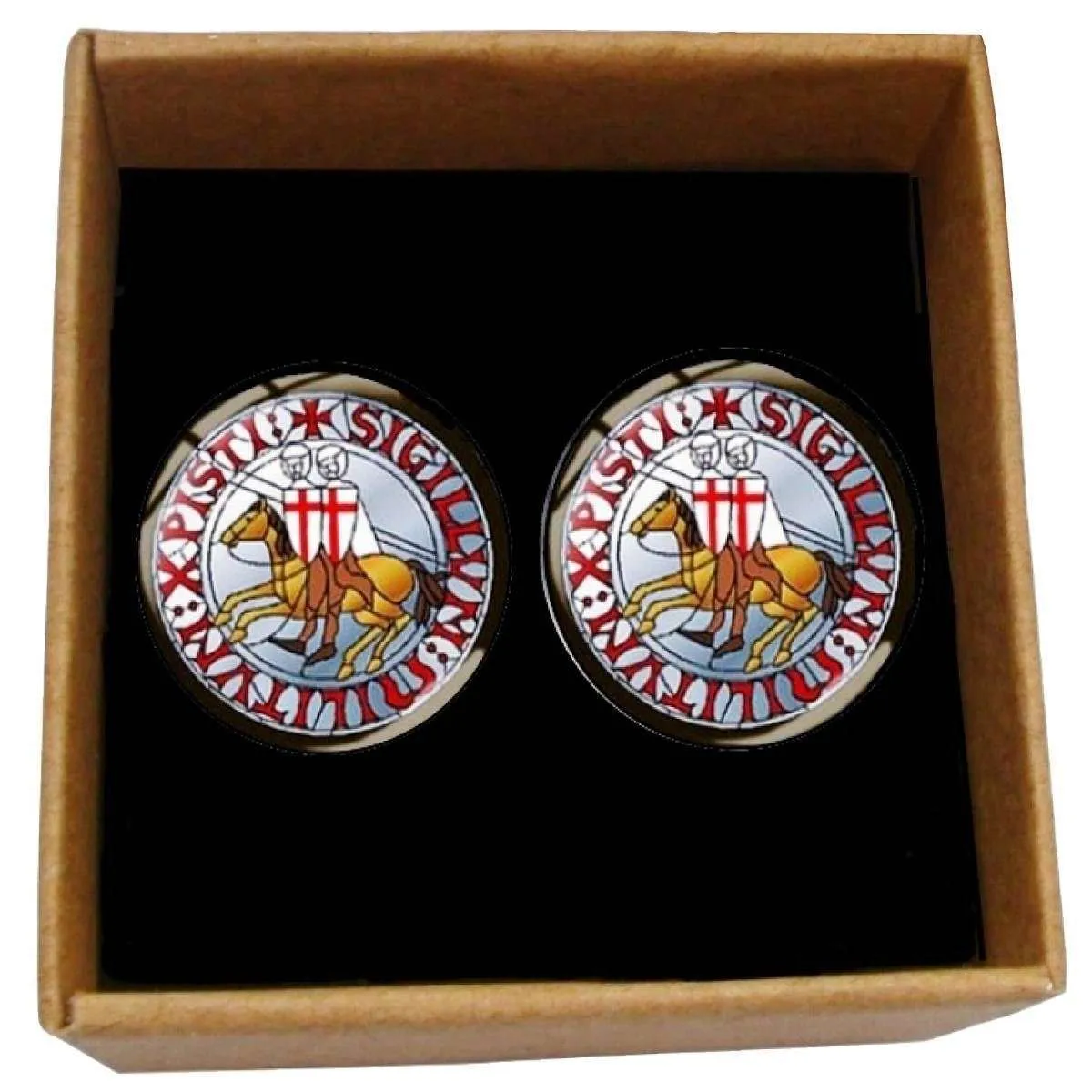 Bassin and Brown Sigillum Militum Knights Templar Cufflinks - Grey Blue/Red/White