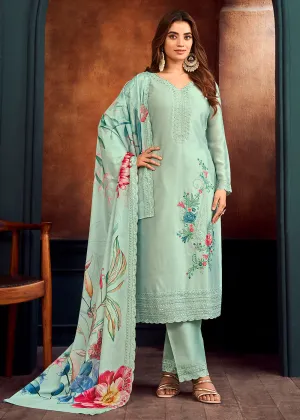 Beautiful Aqua Blue Georgette Festive Salwar Kurta Suit