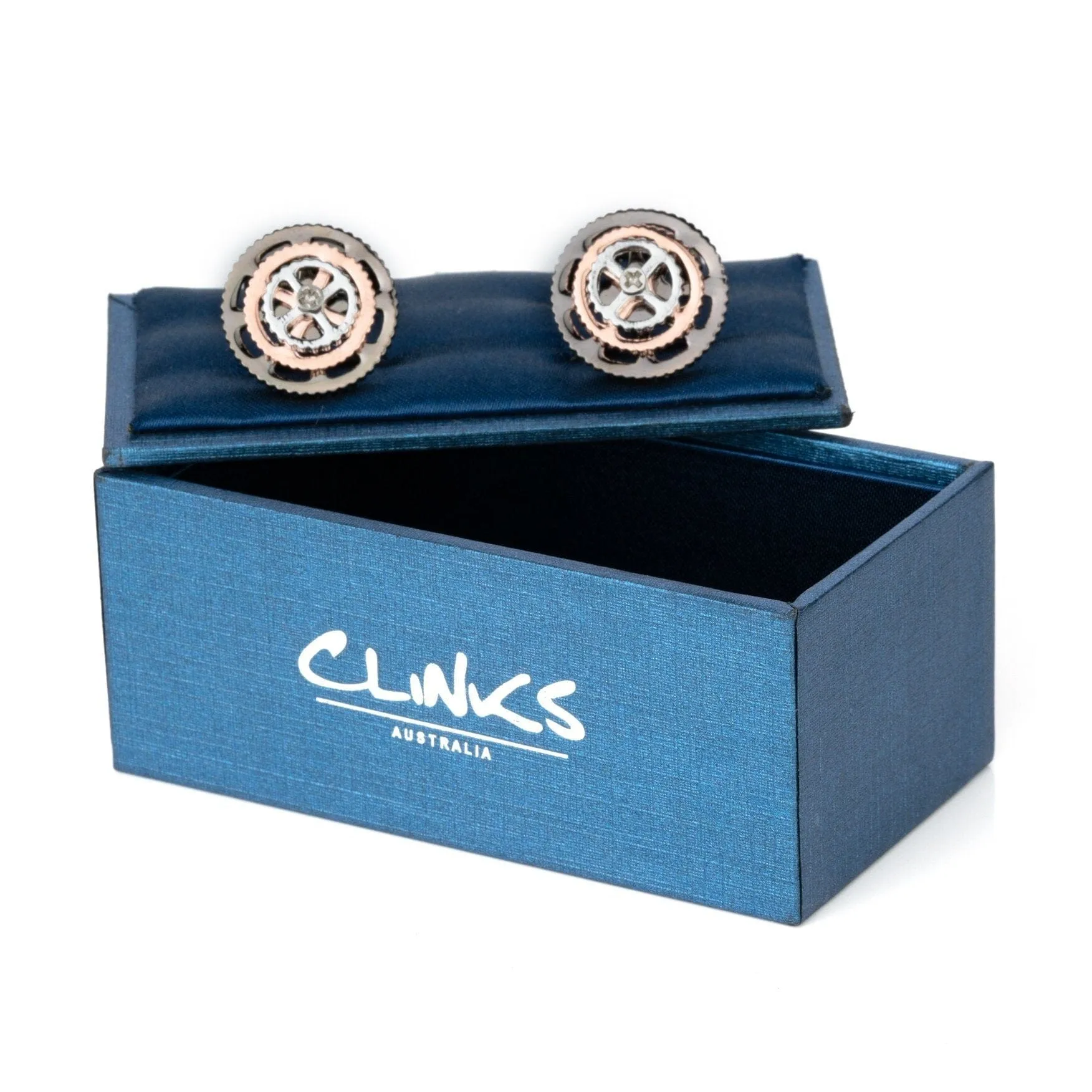 Bicycle Gear Cog Cufflinks in Gunmetal Silver Gold