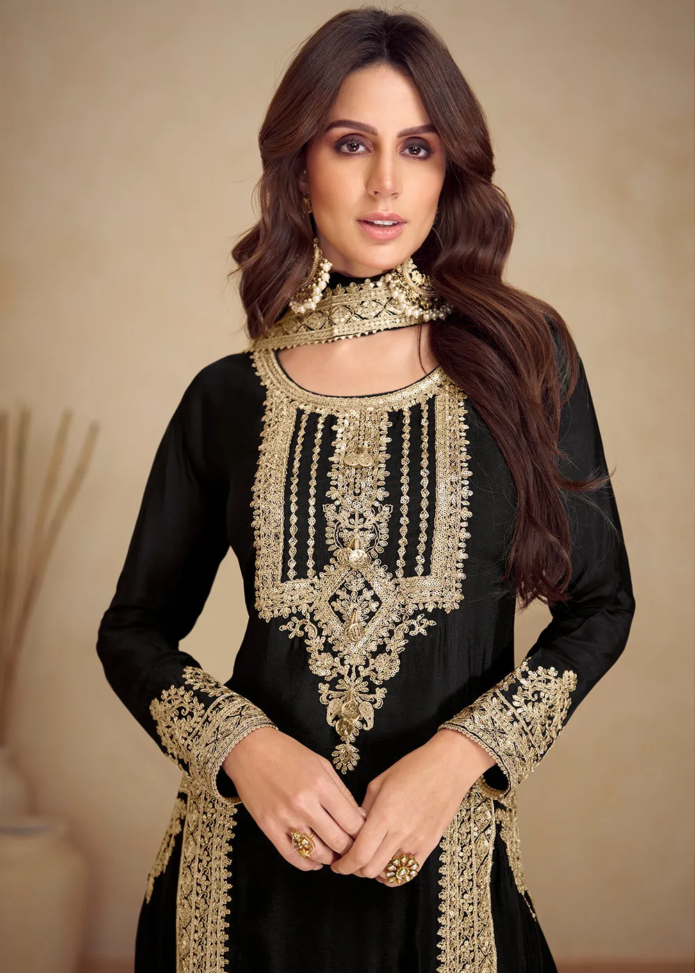 Black Beautiful Embroidered Pant Style Salwar Suit