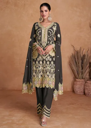 Black Chinnon Fabric Embroidered Designer Salwar Suit