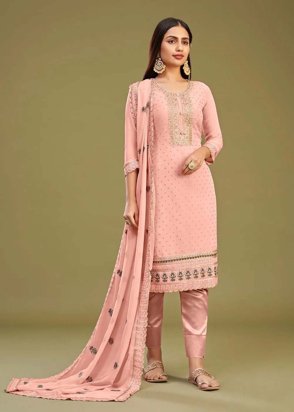 Blush Peach Swarovski Work & Embroidered Eid Wear Salwar Suit