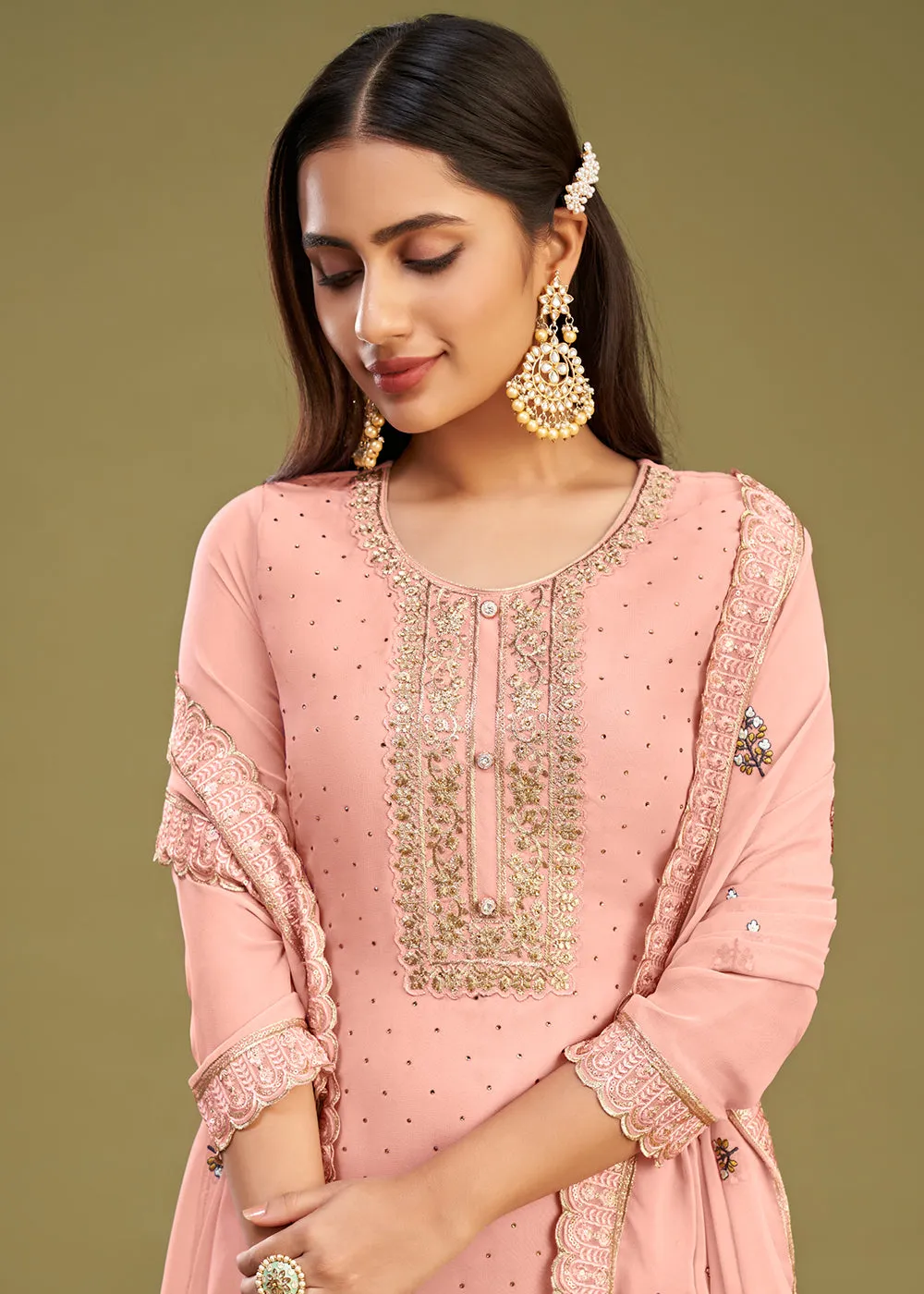 Blush Peach Swarovski Work & Embroidered Eid Wear Salwar Suit