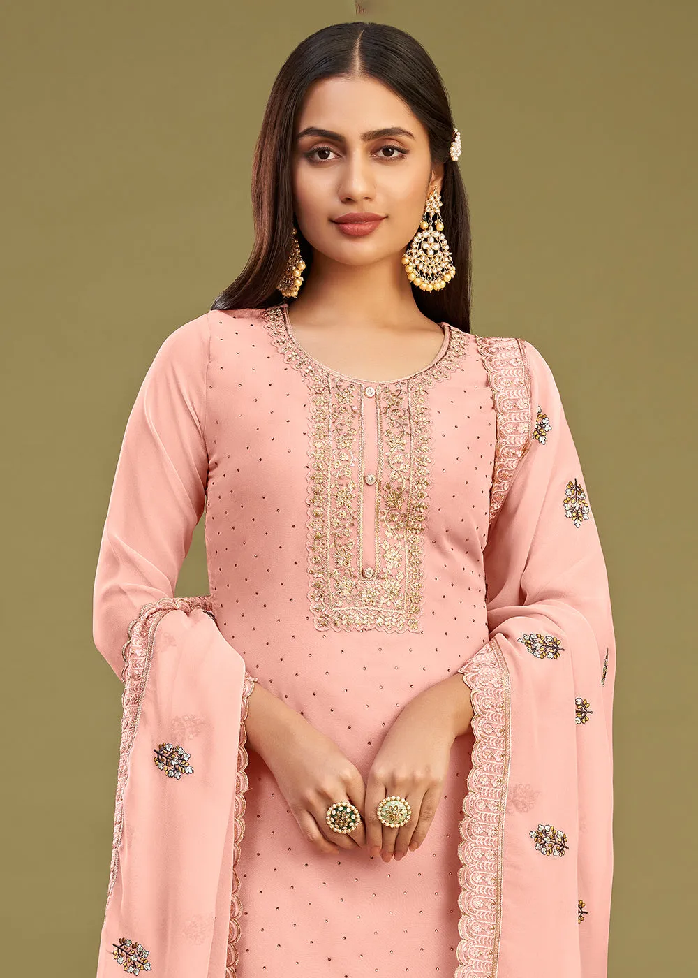 Blush Peach Swarovski Work & Embroidered Eid Wear Salwar Suit