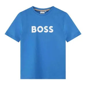 BOSS Kids Printed Logo Blue T-Shirt