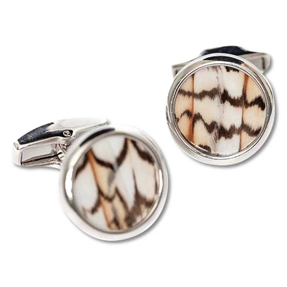 Brackish Brays Quail Feather Silver Cufflinks