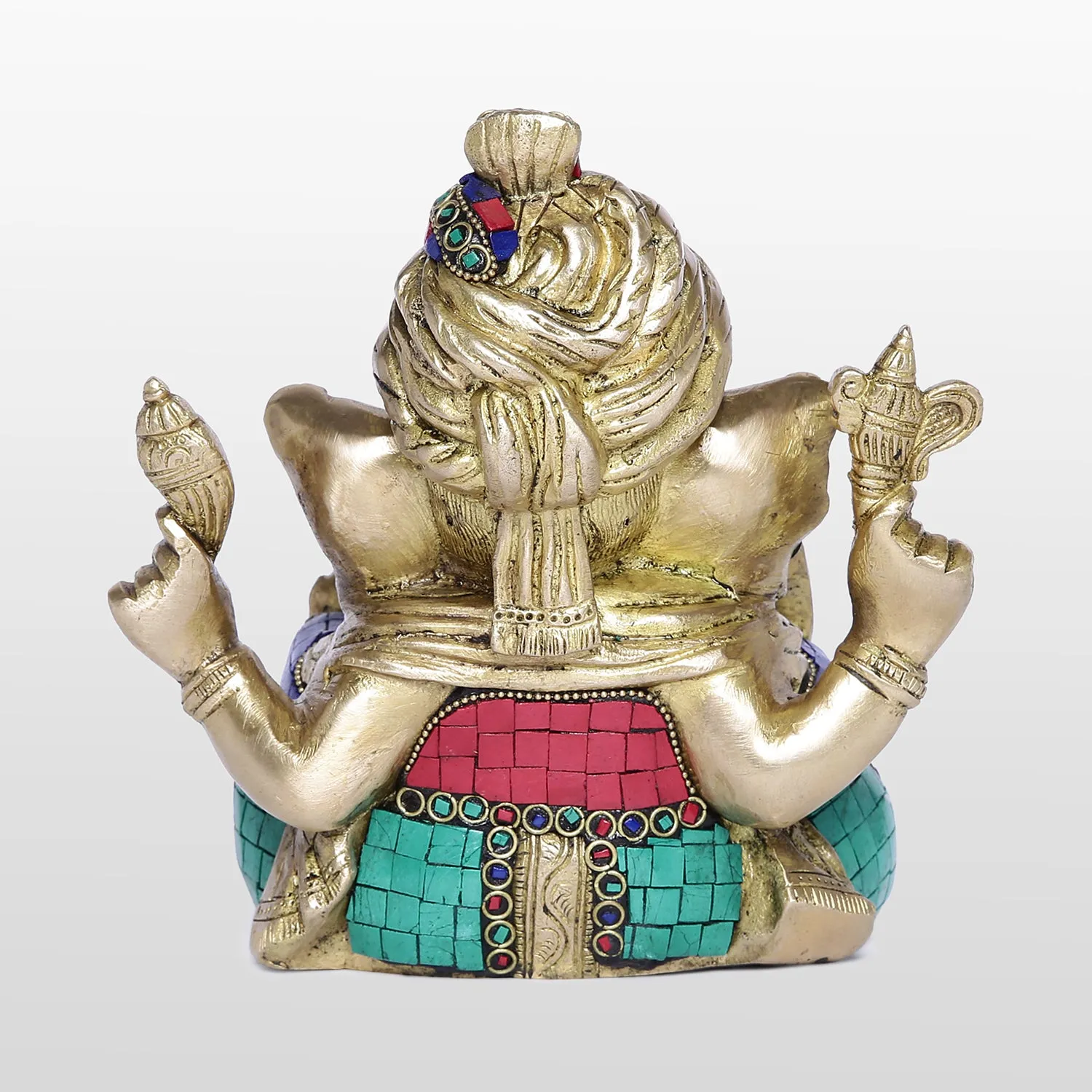 Brass Stonework Ganesha in Turban 8 in