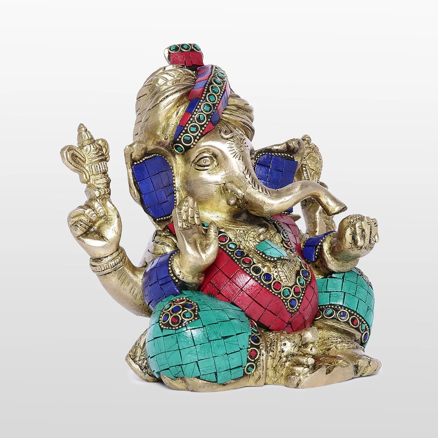 Brass Stonework Ganesha in Turban 8 in