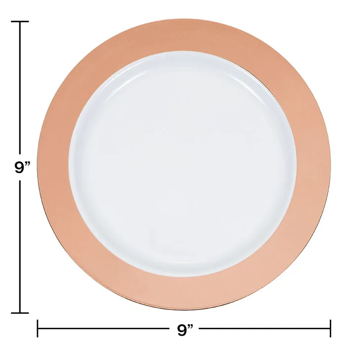 Bulk Rose Gold Rim Plastic Dinner Plates (120 per Case)