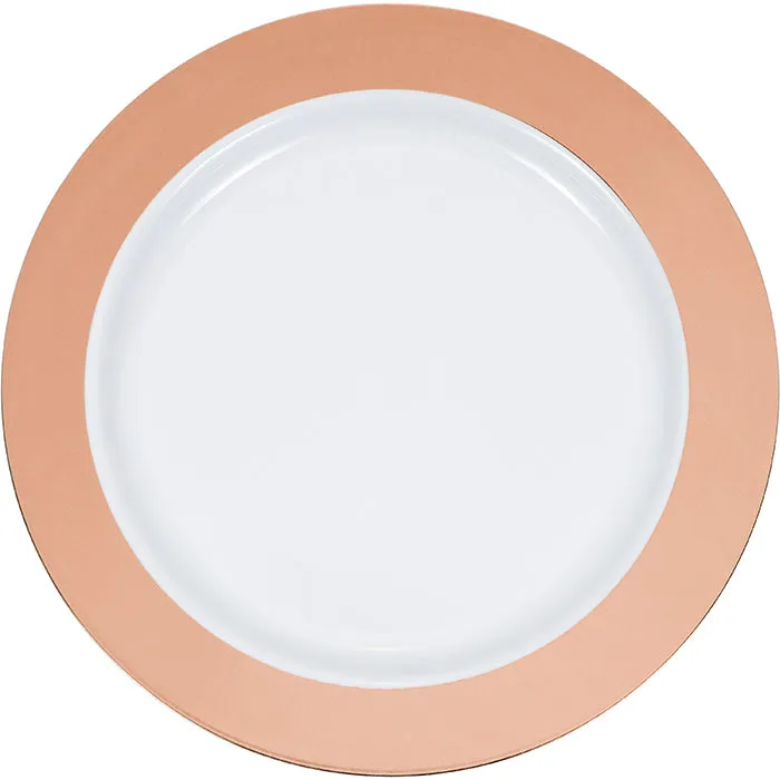 Bulk Rose Gold Rim Plastic Dinner Plates (120 per Case)