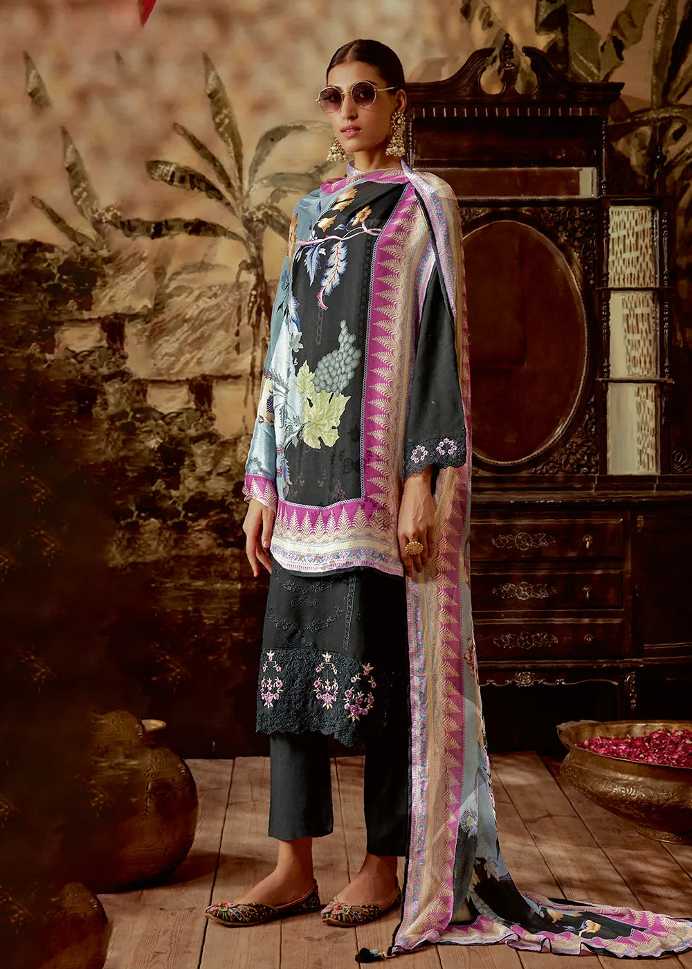 Charming Black Parsi Style Embroidered Festive Salwar Suit