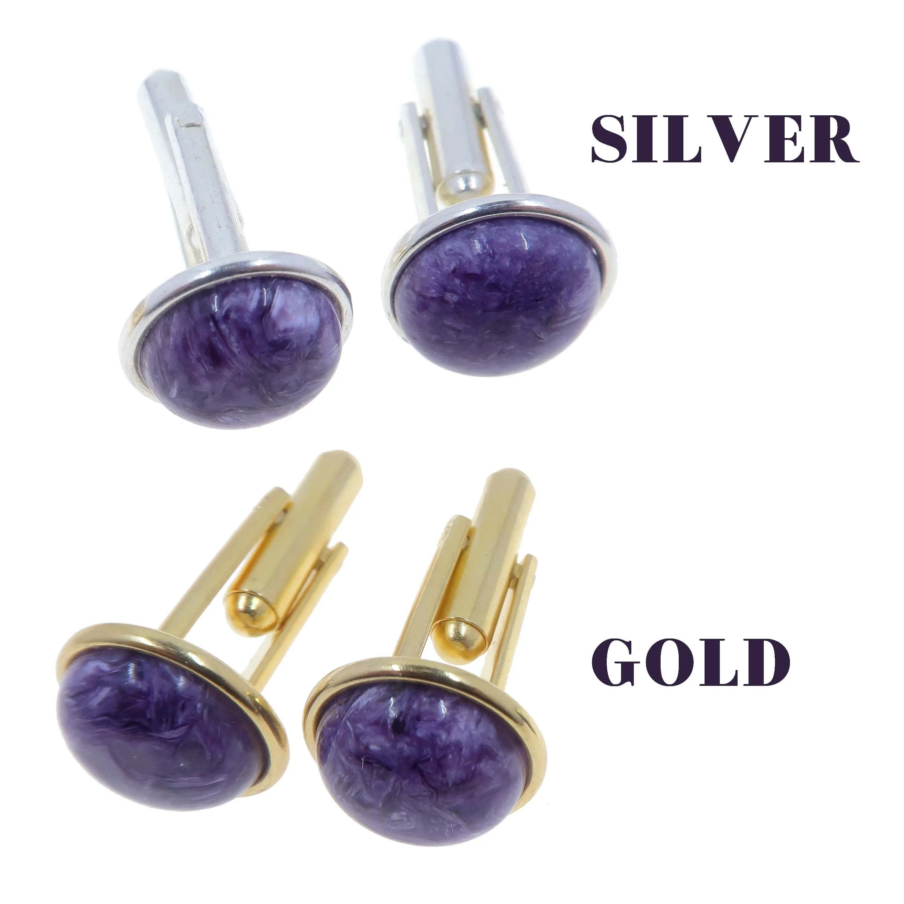 Charoite Cufflinks Royal Soul Sharp Spirit Purple Gem in Gold