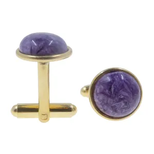 Charoite Cufflinks Royal Soul Sharp Spirit Purple Gem in Gold