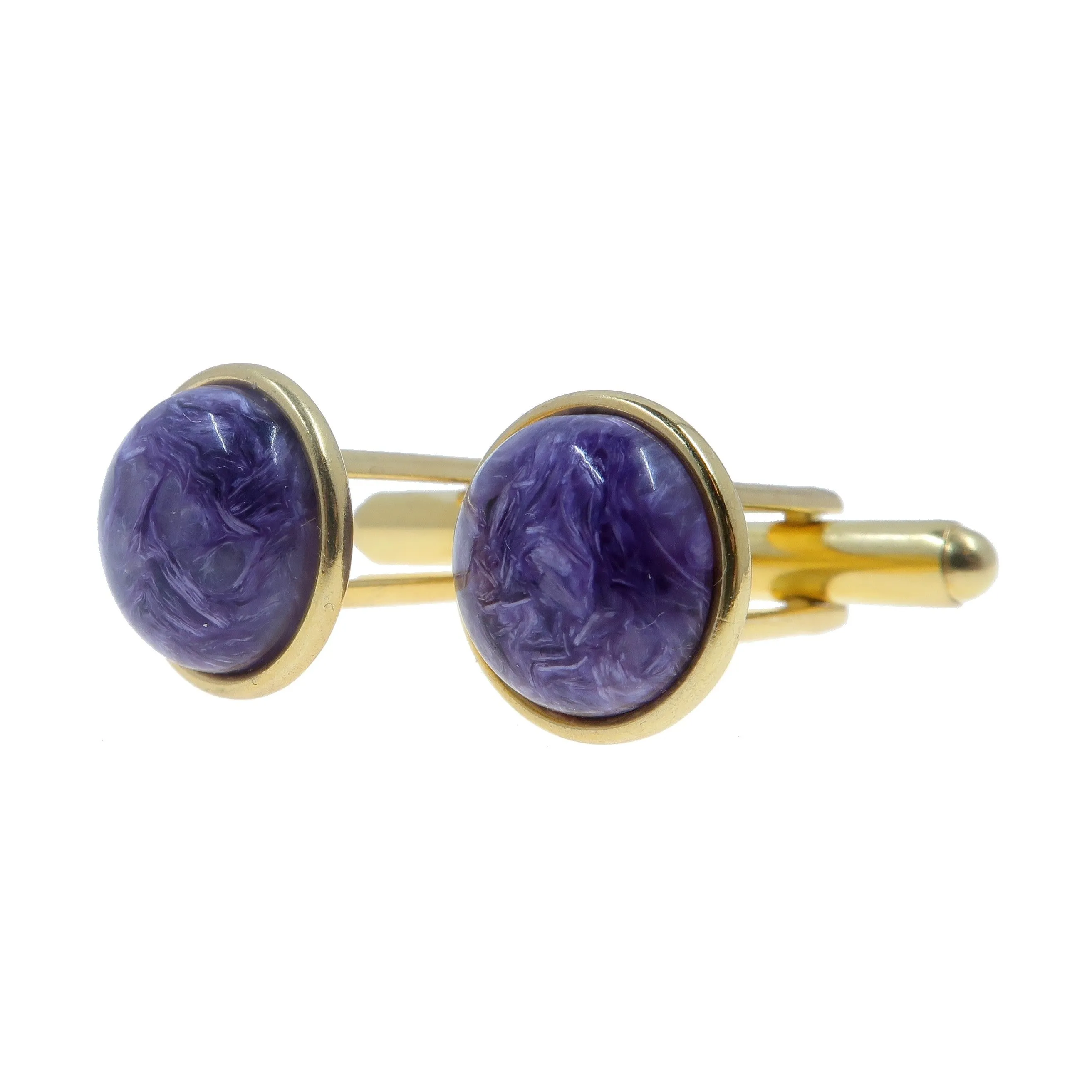 Charoite Cufflinks Royal Soul Sharp Spirit Purple Gem in Gold