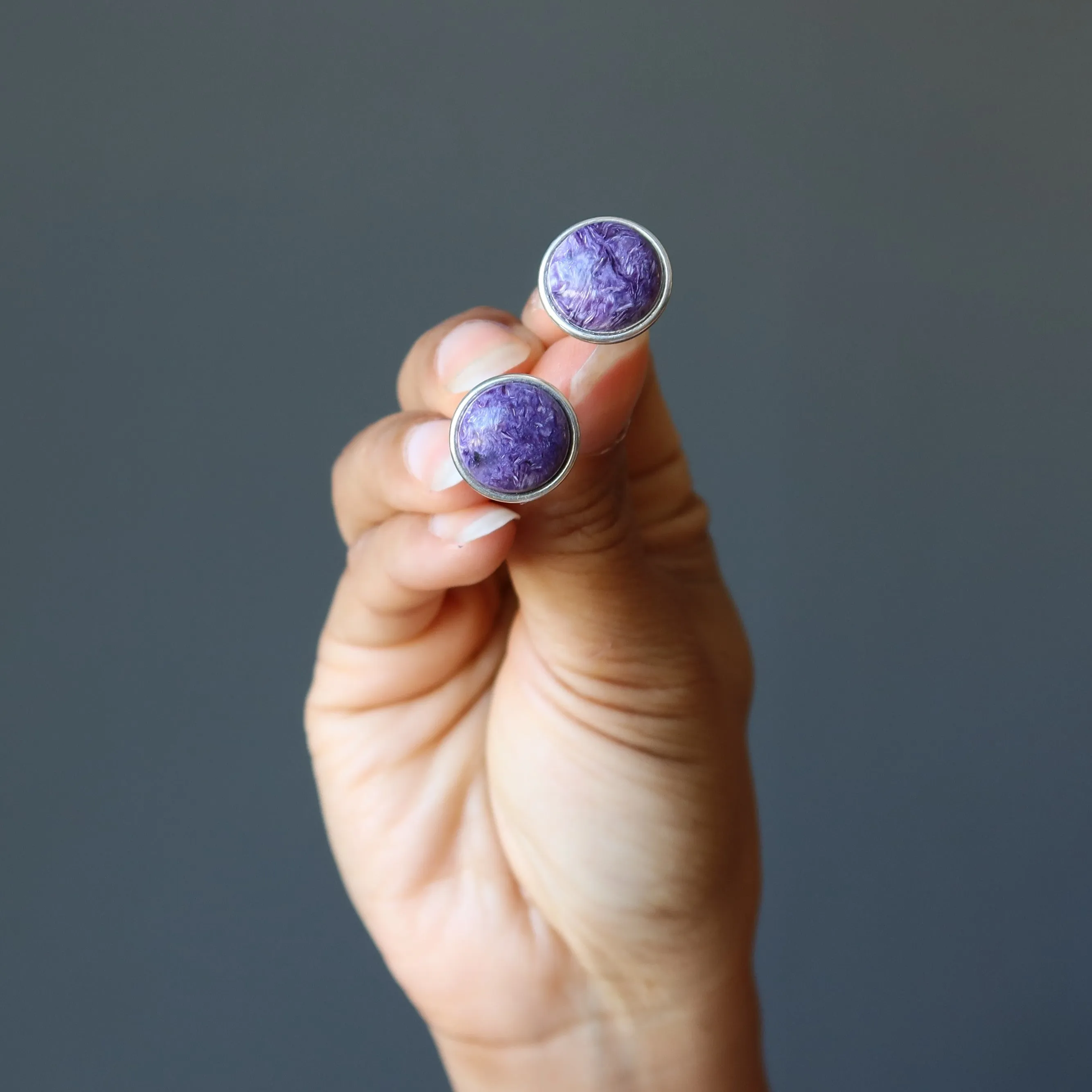 Charoite Cufflinks Silver Chariot of Honor Purple Gemstones