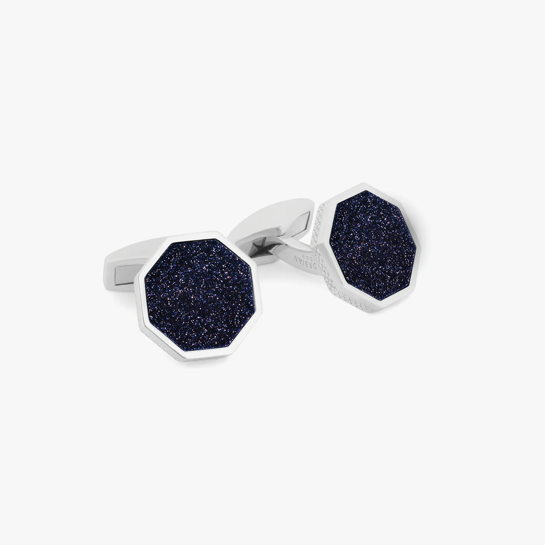 Classic London Eye Cufflinks in Rhodium Silver with Blue Goldstone