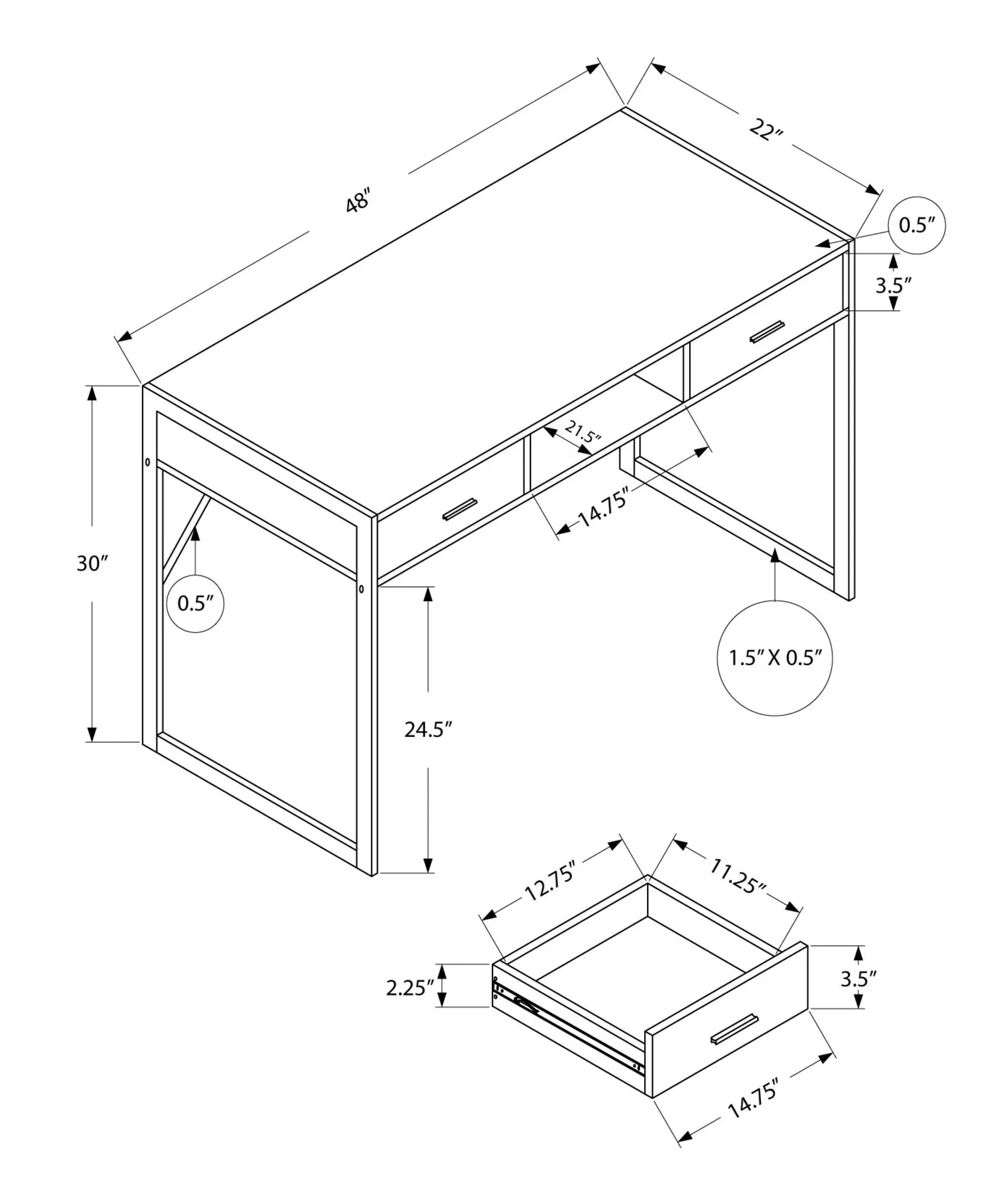 Computer Desk - 48"L / Cappuccino / Silver Metal