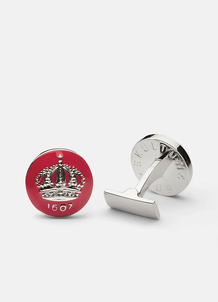 Cufflinks | Skultuna Crown | Silver Plated | Italian Racing Red