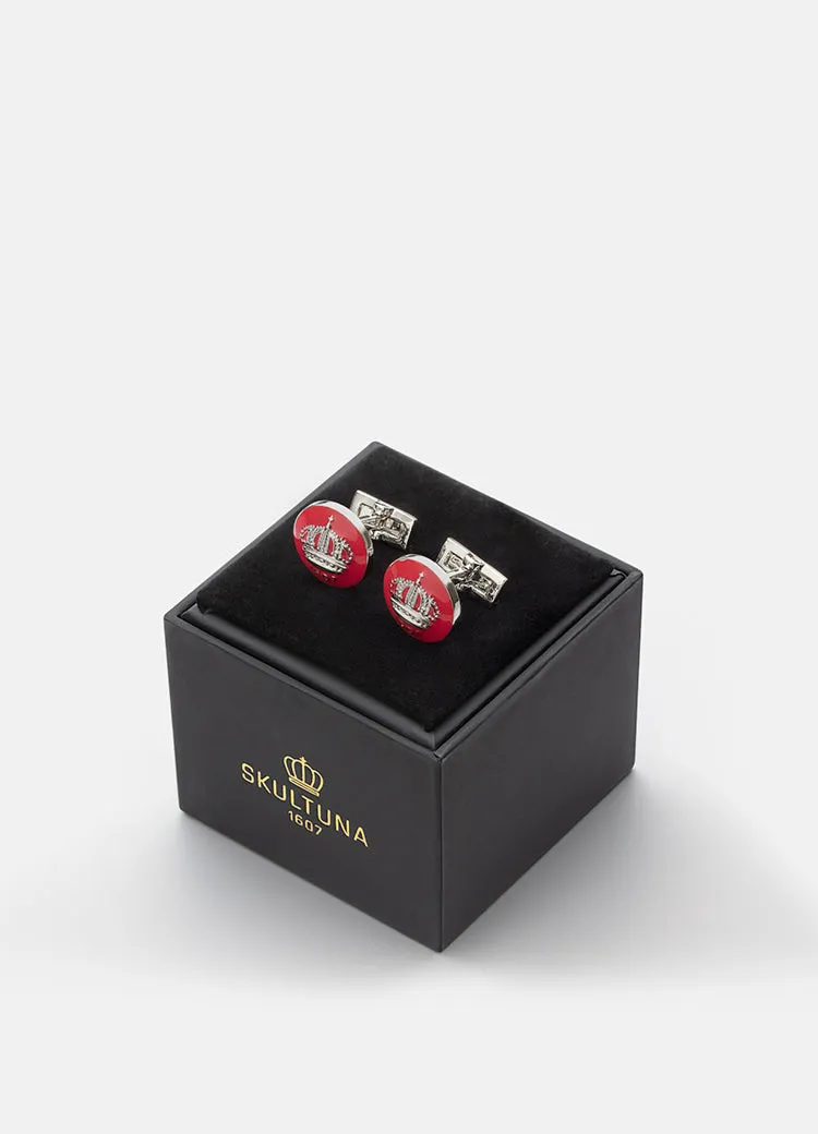 Cufflinks | Skultuna Crown | Silver Plated | Italian Racing Red