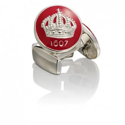 Cufflinks | Skultuna Crown | Silver Plated | Italian Racing Red