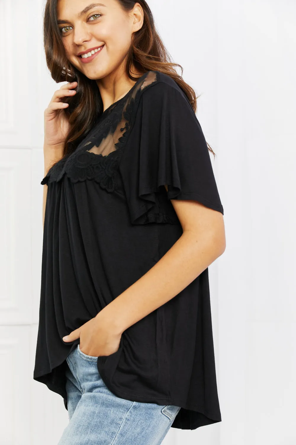 Culture Code Ready To Go Full Size Lace Embroidered Top in Black