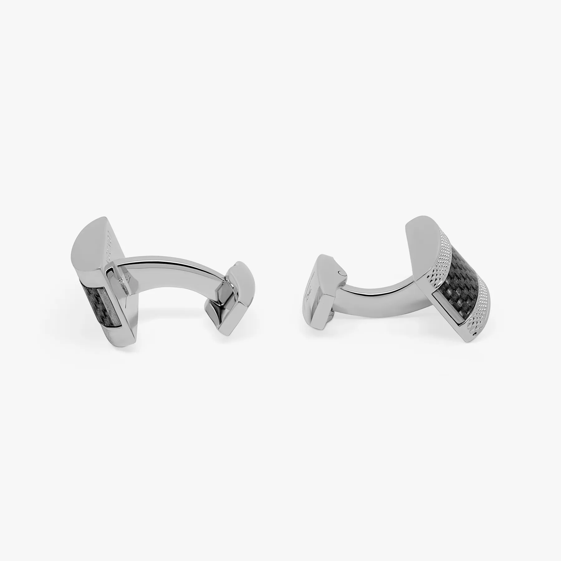 D Shape cufflinks with black carbon fibre in palladium