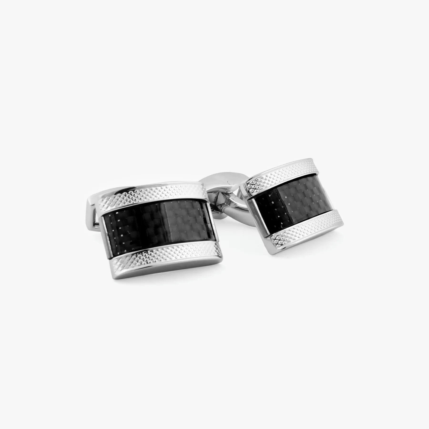 D Shape cufflinks with black carbon fibre in palladium